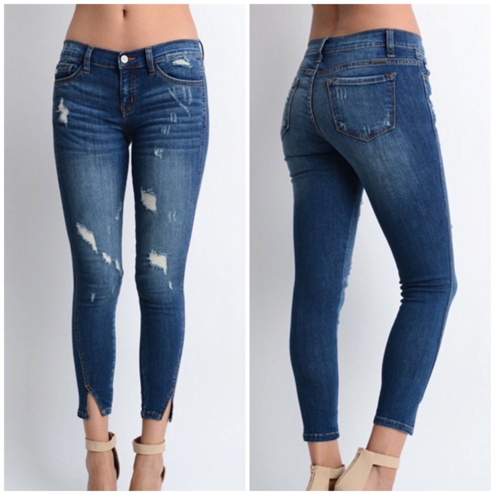 CLEARANCE {LAST1} Distressed Split Ankle Skinnies - Picture 2 of 4